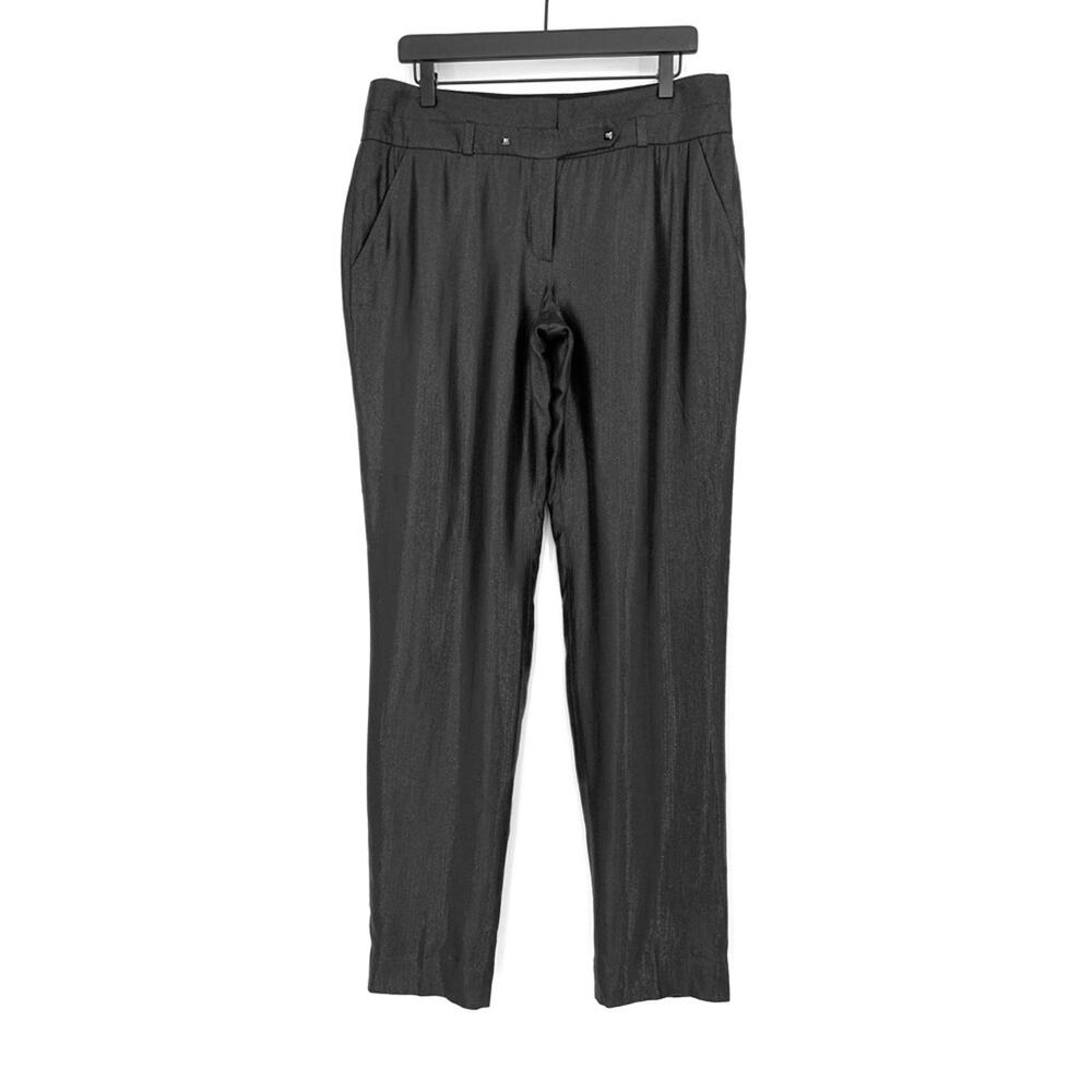 LEIFSDOTTIR Shiny Straight Slim Leg Trouser Pant Metallic Grey 10